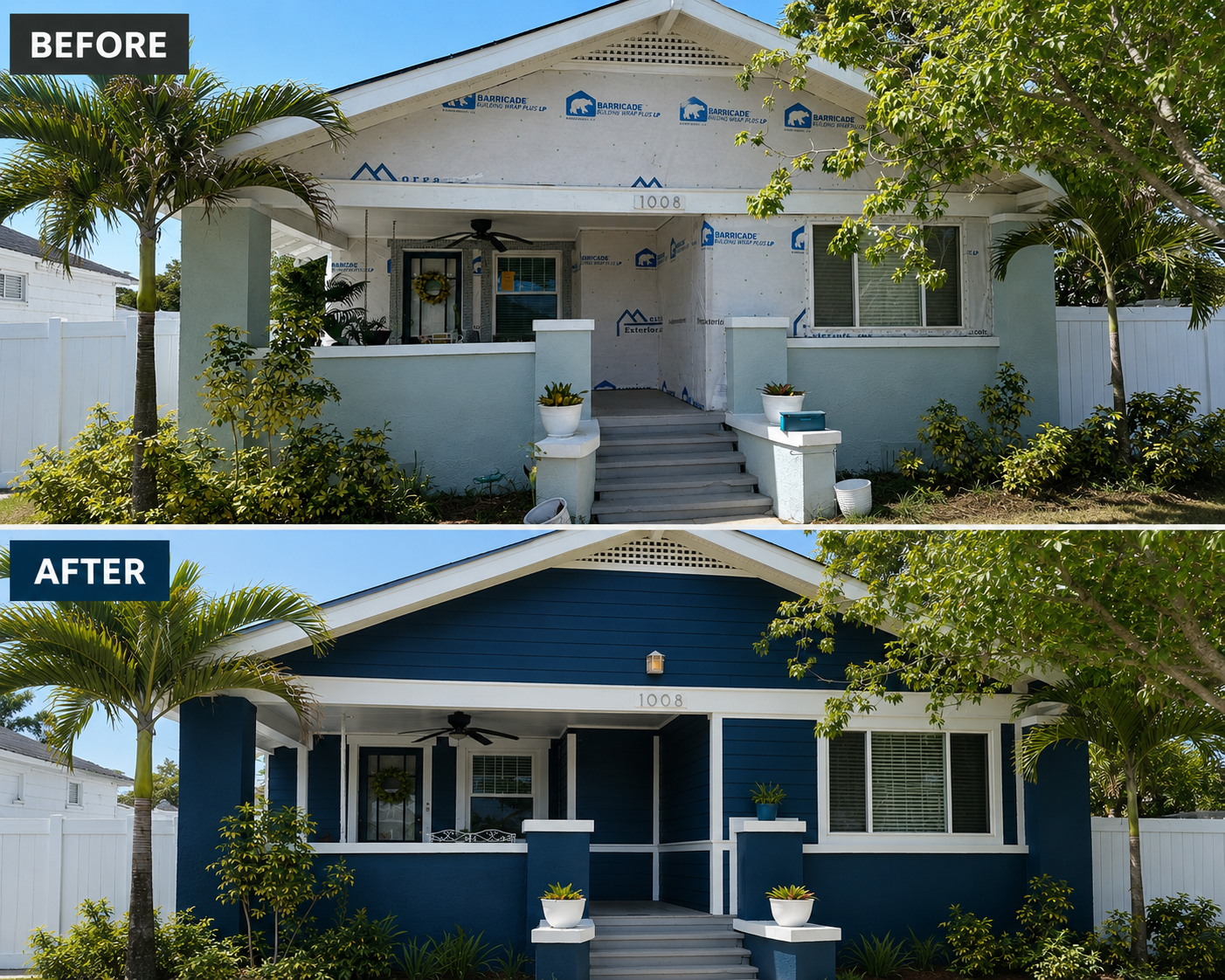 Before & After - Craftsman home blue exterior renovation